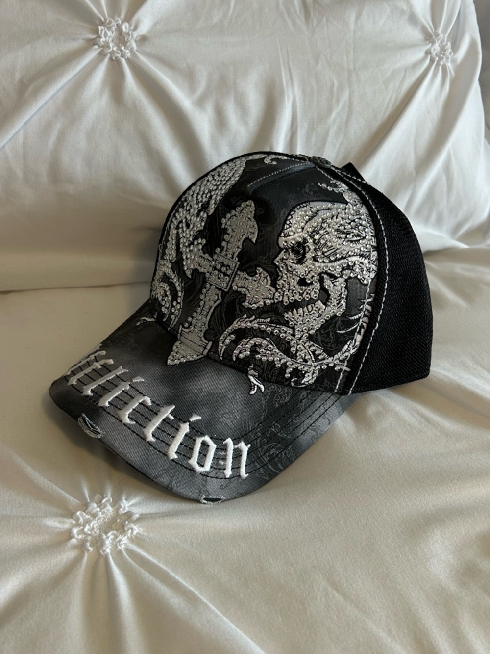 rhinestone skull and cross affliction cap